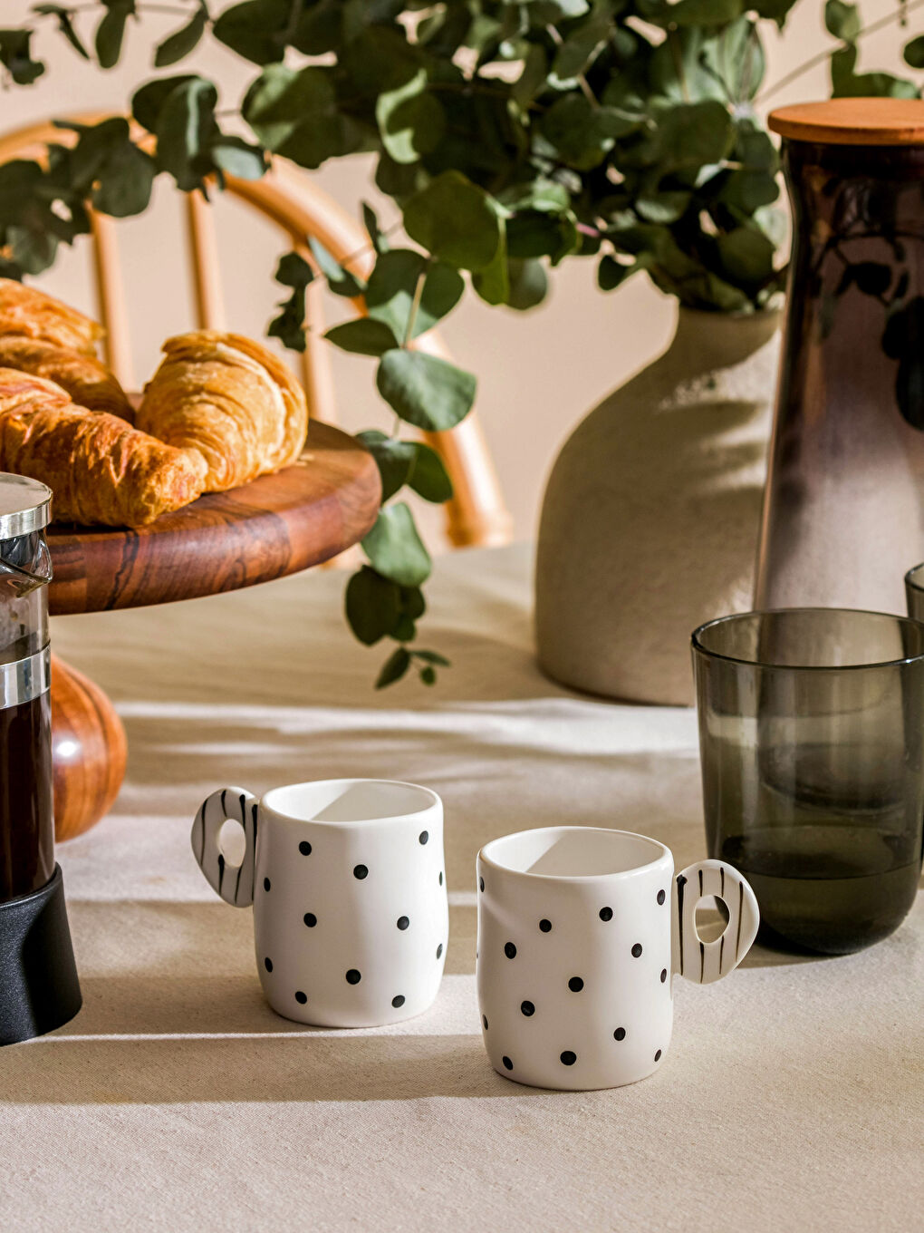 Siyah Baskılı El Yapımı Kahve Fincanı 2 Kişilik-1