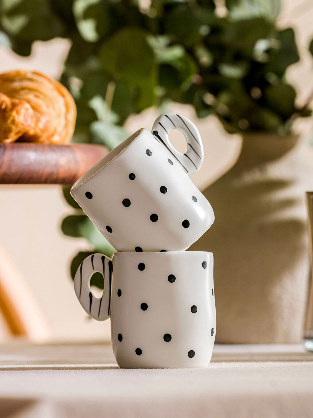 Siyah Baskılı El Yapımı Kahve Fincanı 2 Kişilik-2