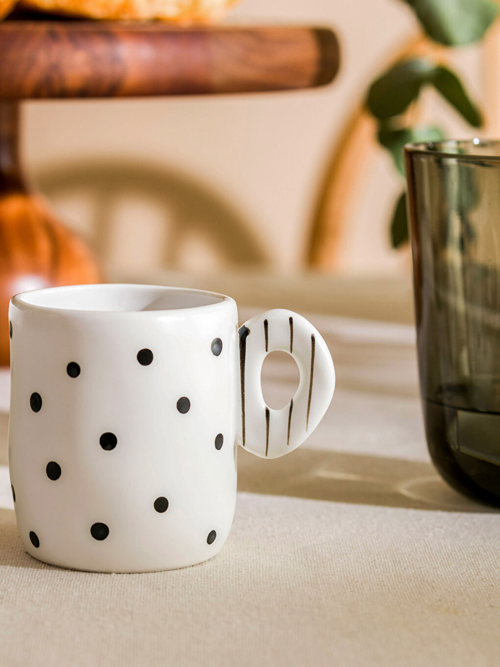 Siyah Baskılı El Yapımı Kahve Fincanı 2 Kişilik-3