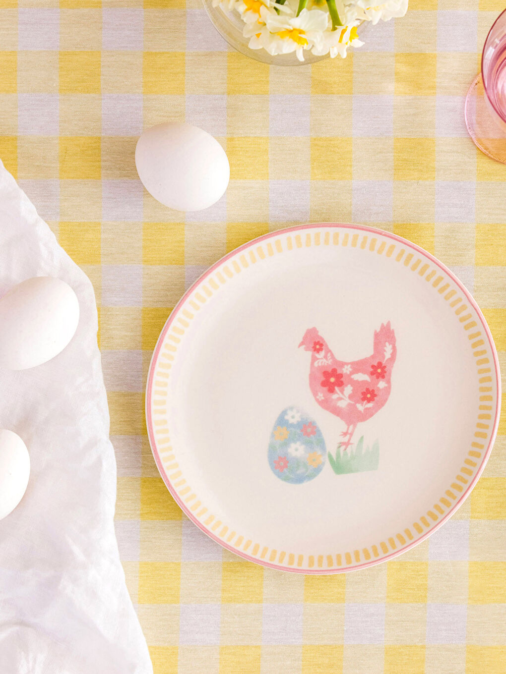 Karışık Tavuk Baskılı Seramik Pasta Tabağı 19 cm