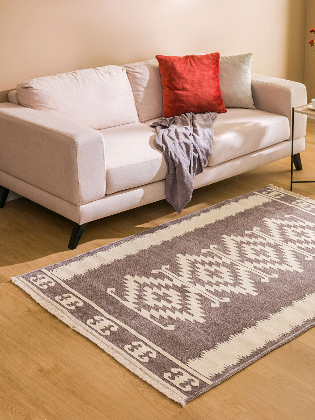 LCW HOME Gri Etnik Desenli Saçaklı Halı 120x180 cm