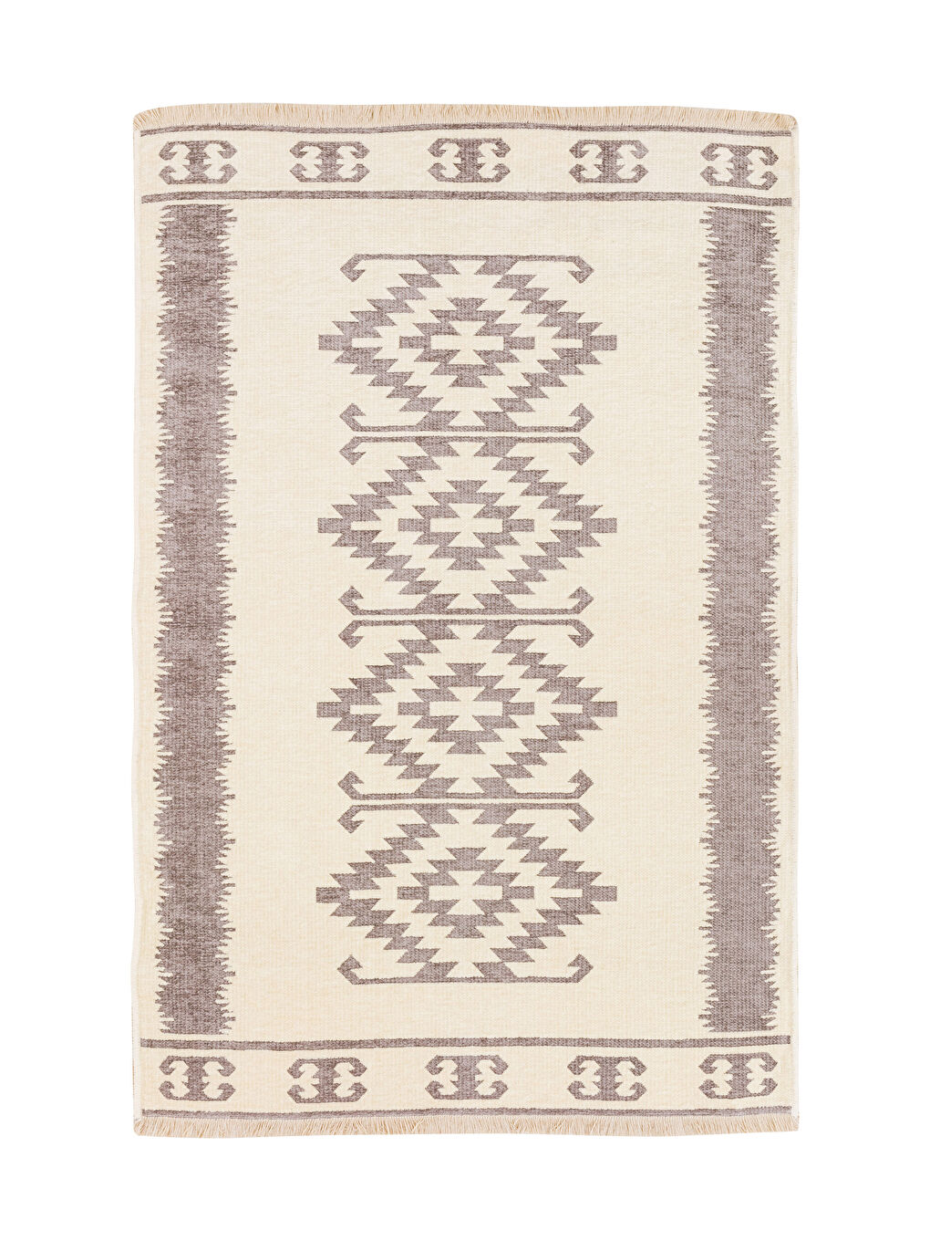 LCW HOME Gri Etnik Desenli Saçaklı Halı 120x180 cm - 5