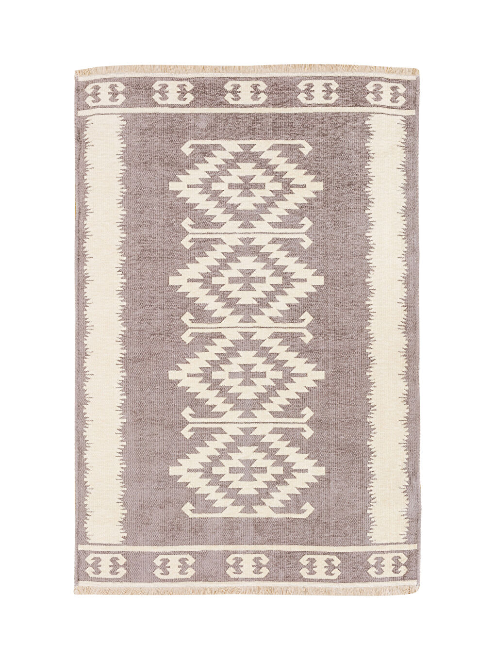 LCW HOME Gri Etnik Desenli Saçaklı Halı 120x180 cm - 6