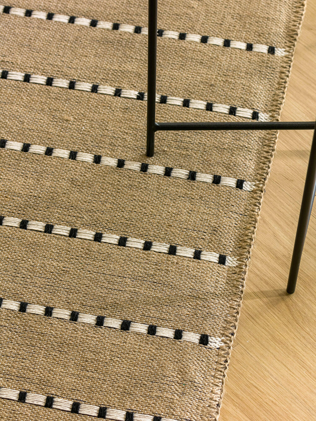 Bej Çizgili Jüt Halı 80x150 cm-1