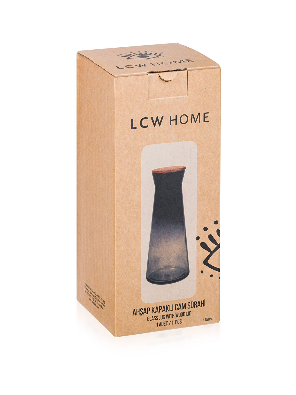 Siyah Ahşap Kapaklı Cam Sürahi 1150 ml-4