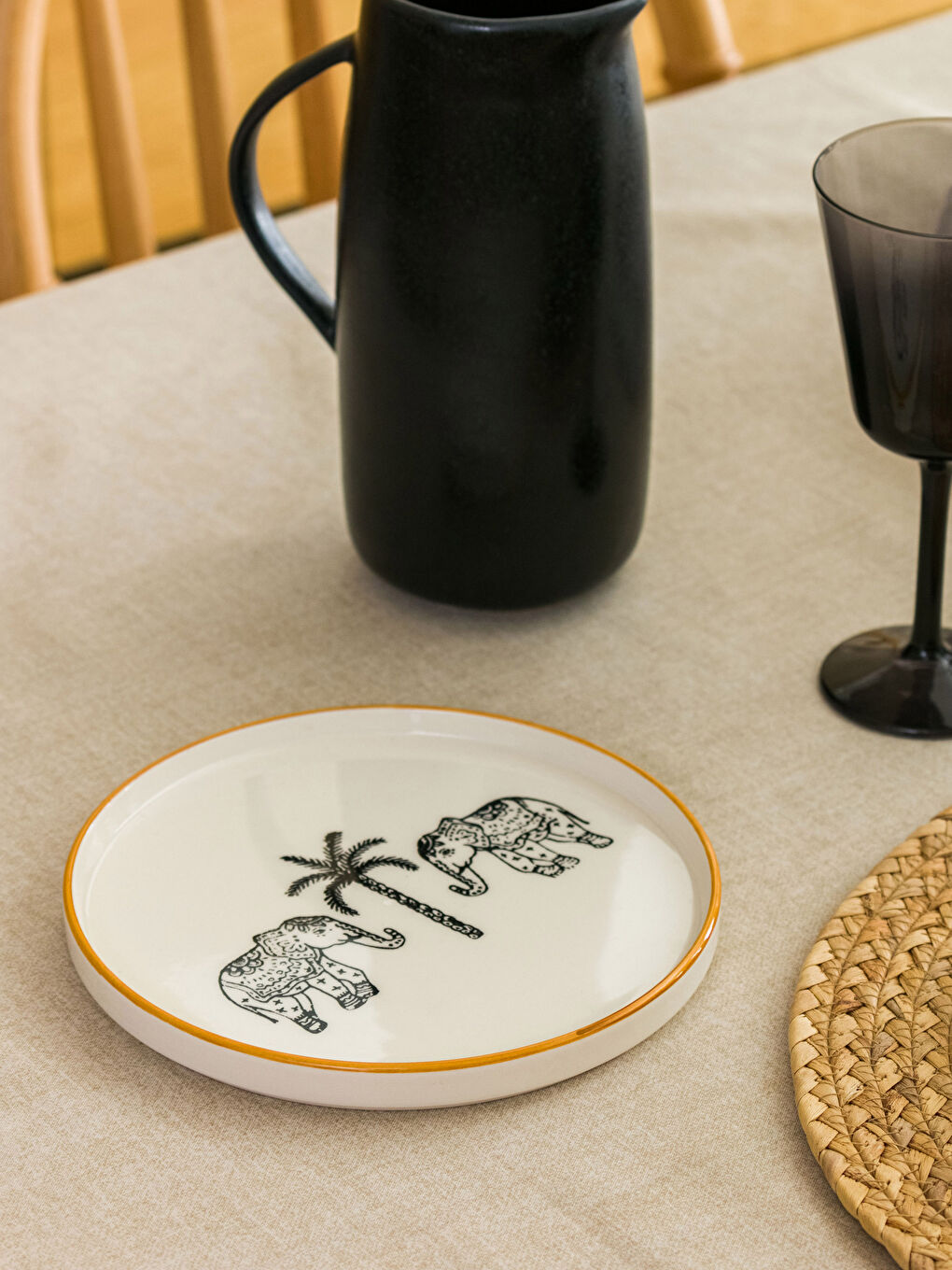 Karışık Fil Baskılı Seramik Tabak 21 cm