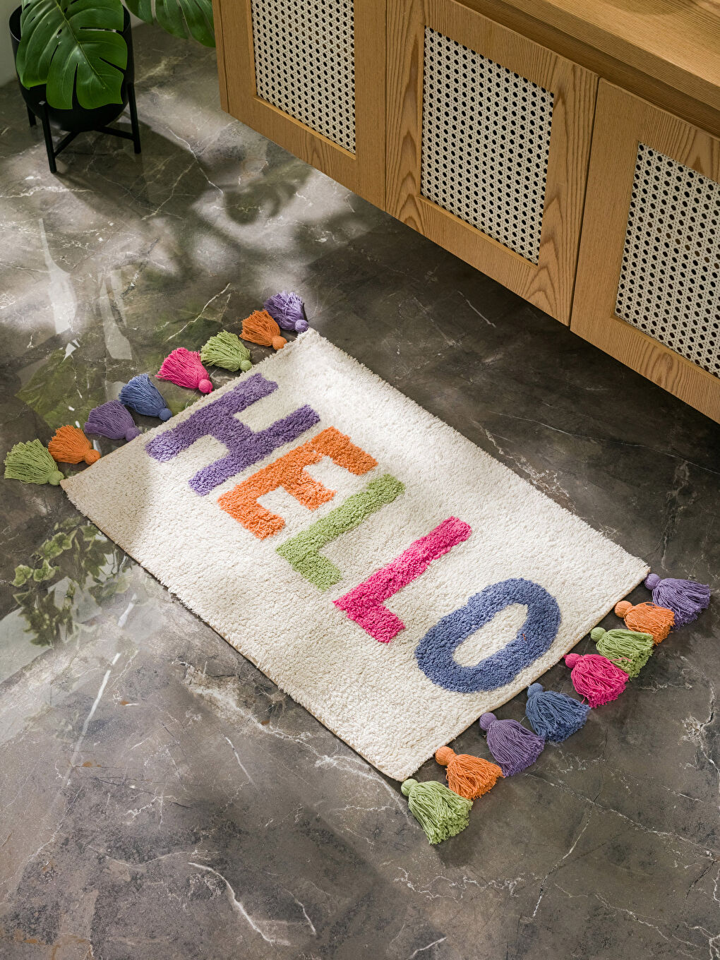 Pembe Nakışlı Banyo Paspası 50x70 cm