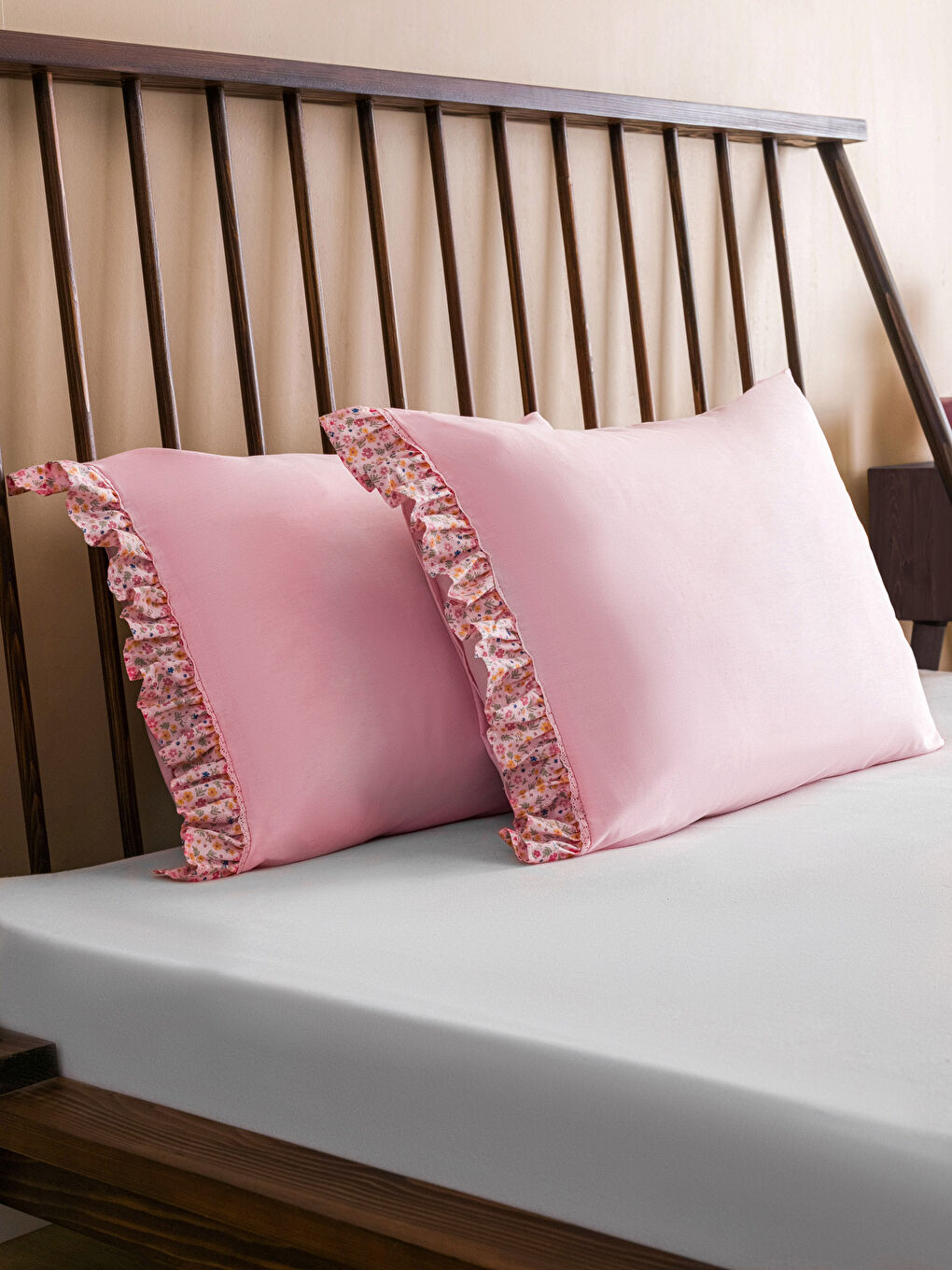 Lot de 2 Taies d'Oreiller en Coton avec Détail à Volants 50x70 cm