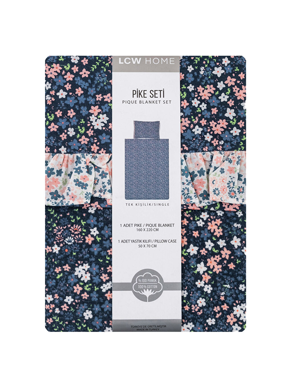 Karışık Çiçek Desenli Tek Kişilik Pike Seti-6
