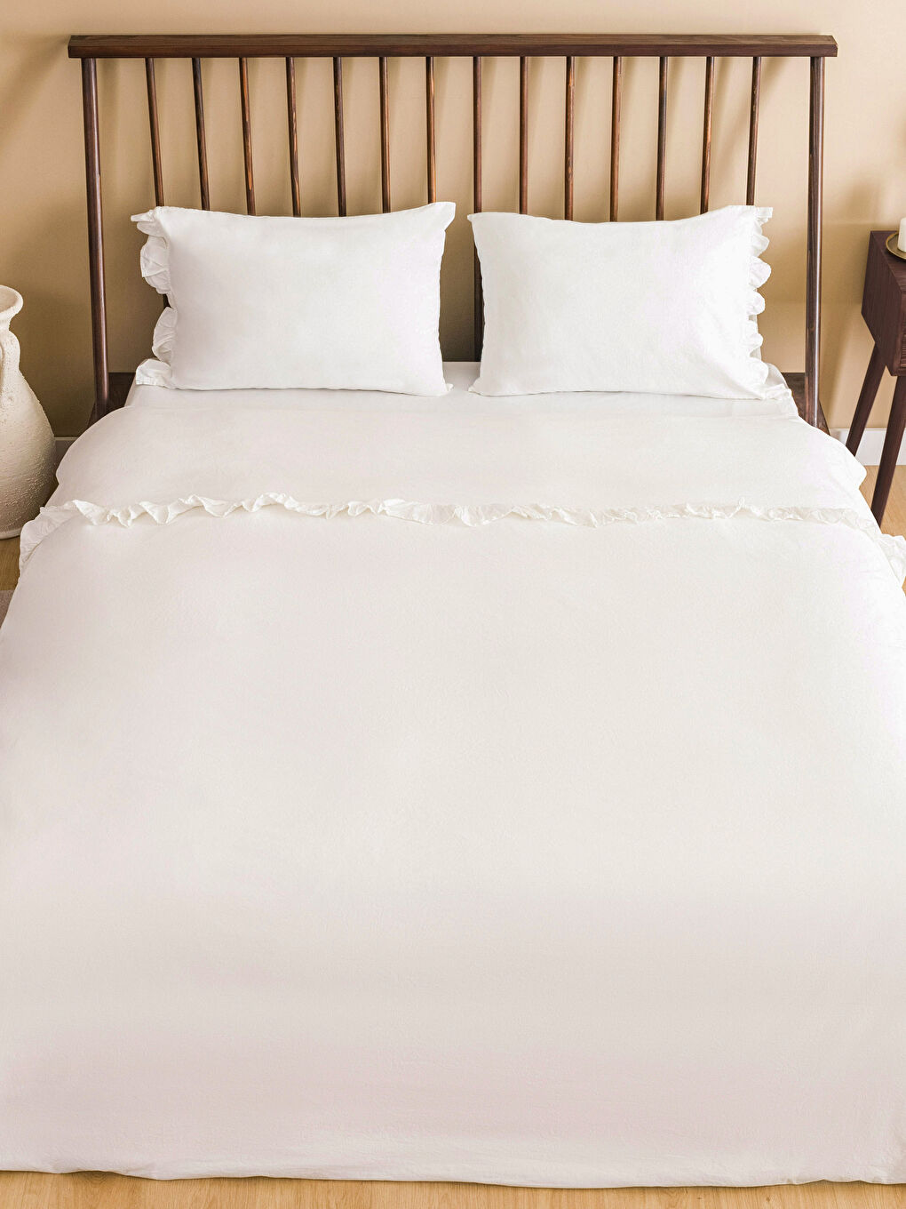 Ruffle Detailed Cotton Double Duvet Cover Set-1
