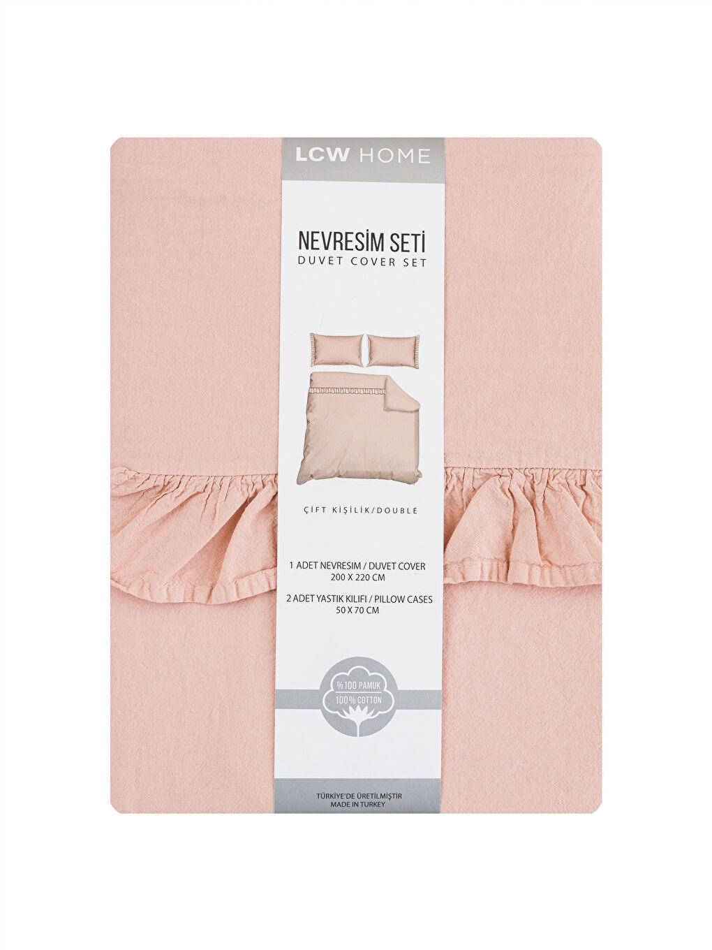 Pembe Fırfır Detaylı Pamuklu Çift Kişilik Nevresim Seti-6