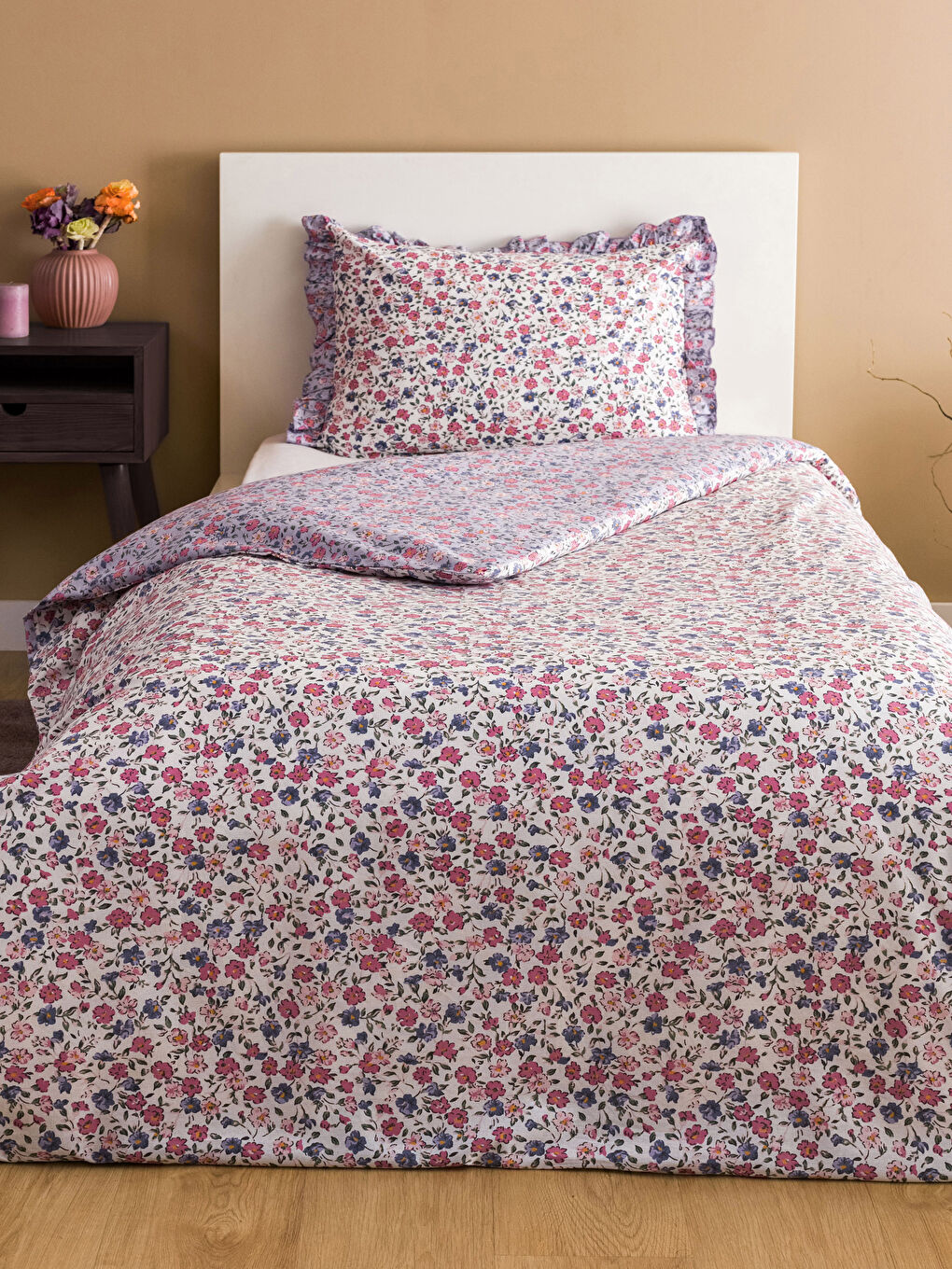 LCW HOME طقم غطاء لحاف سرير مفرد بنقشة زهور -S3ES60Z8-F9C