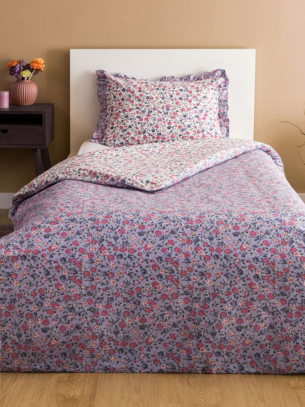LCW HOME طقم غطاء لحاف سرير مفرد بنقشة زهور -S3ES60Z8-F9C