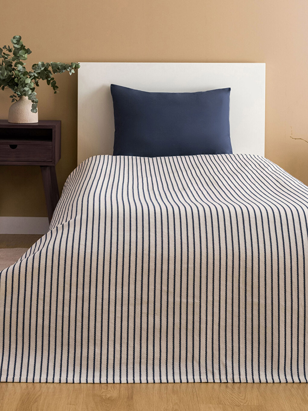 İndigo Çizgili Tek Kişilik Pike Seti