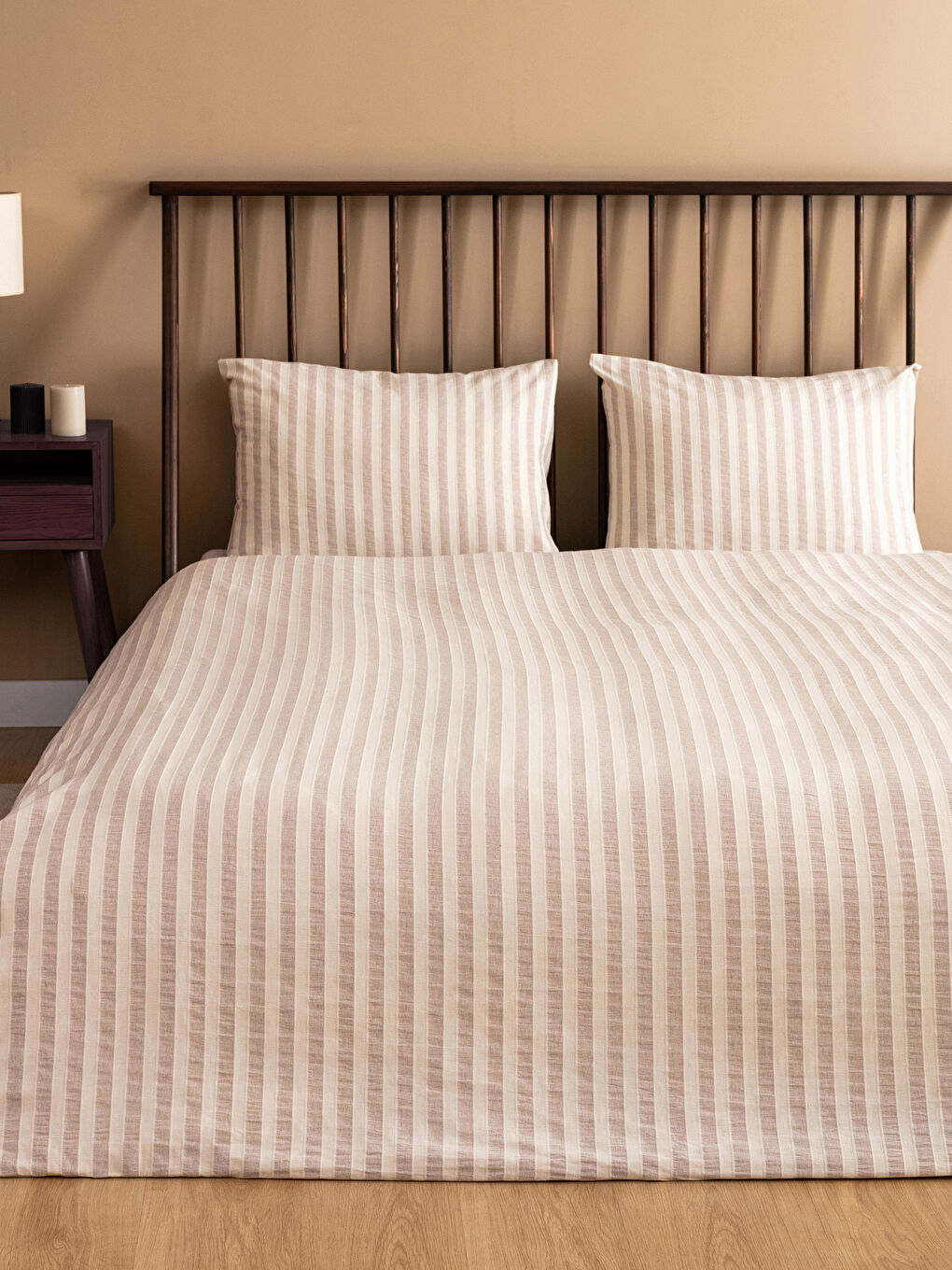 Bej Çizgili Çift Kişilik Nevresim Seti