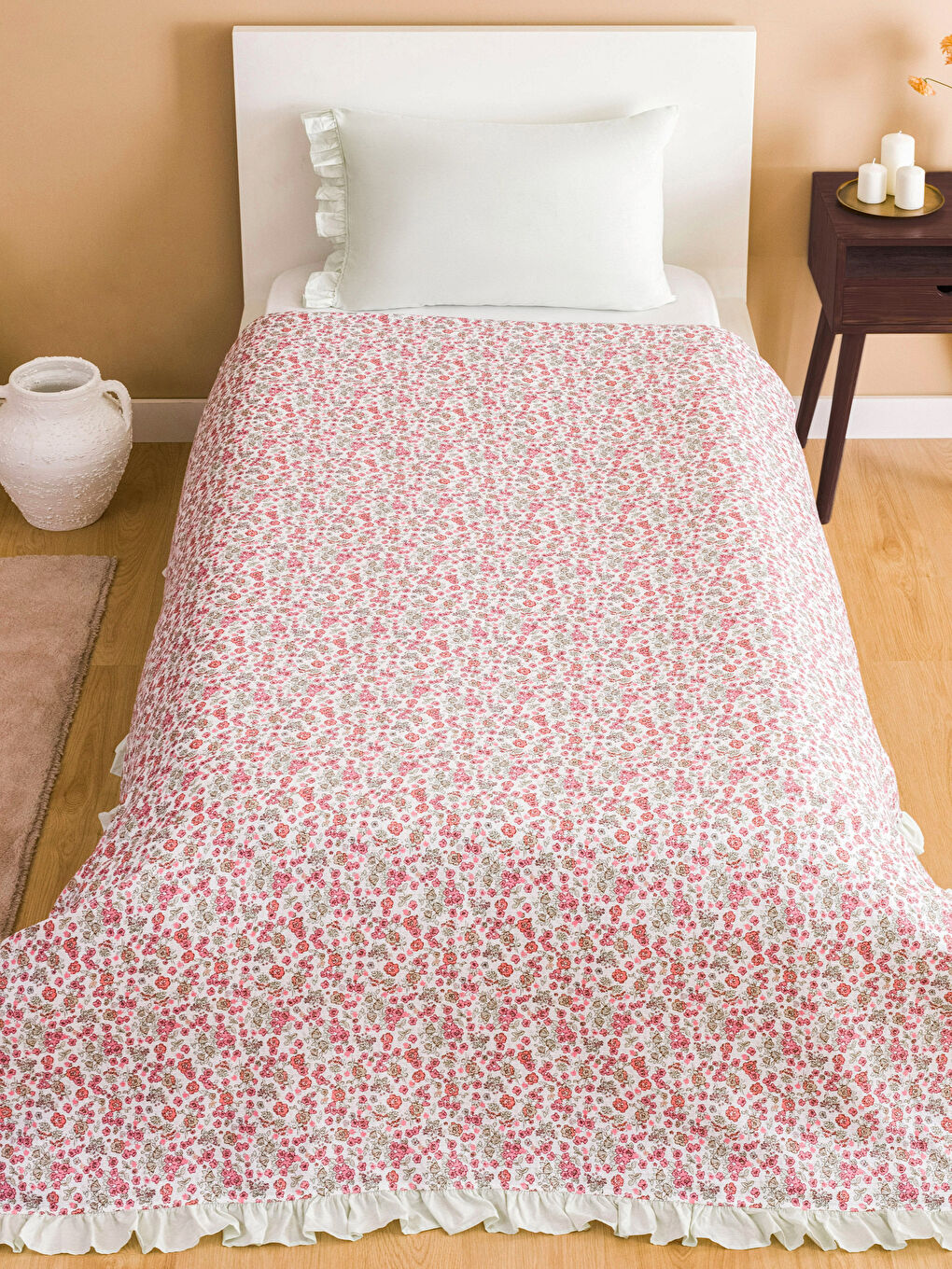 Karışık Çiçek Desenli Tek Kişilik Pike Seti-1