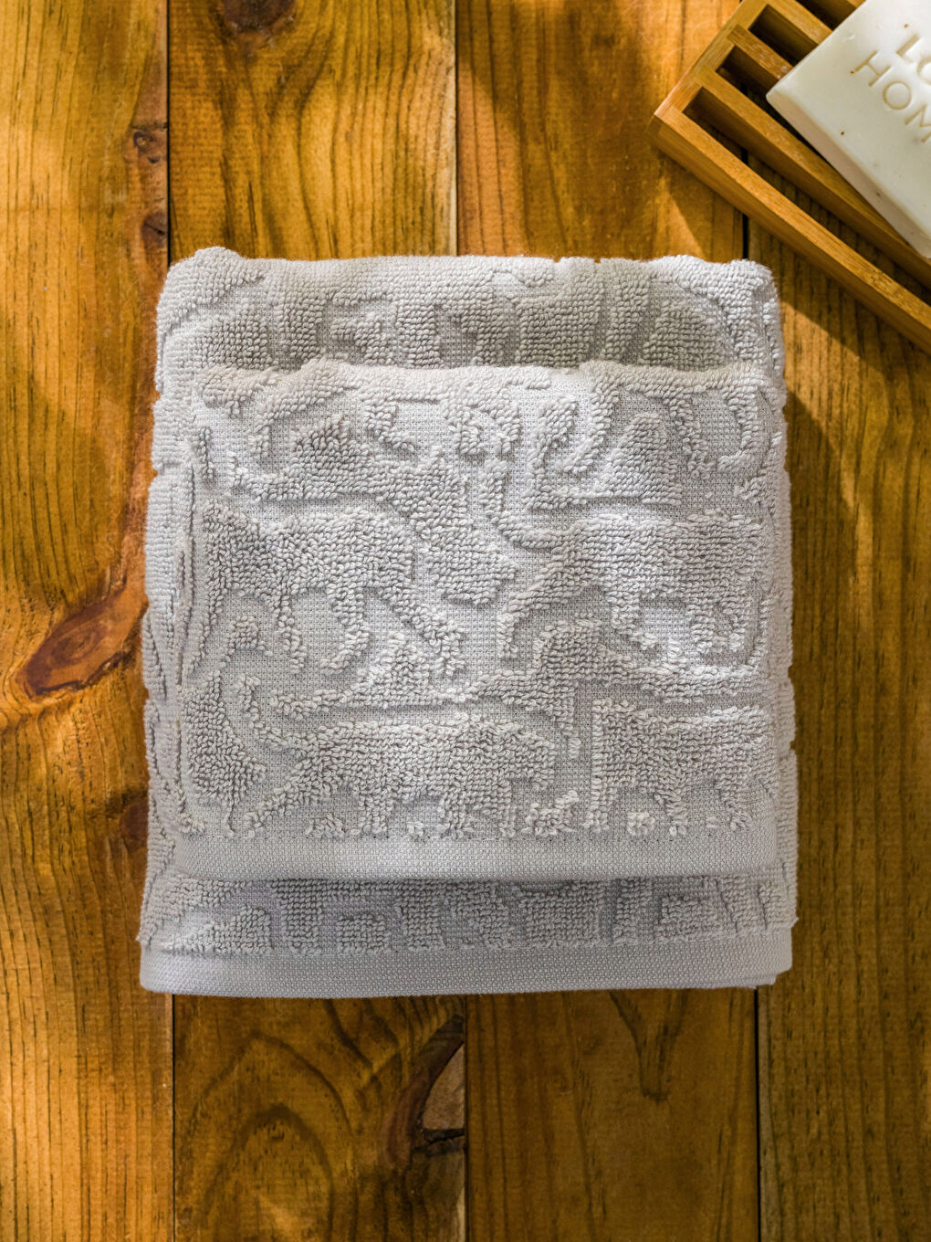 Gri Kendinden Desenli Havlu Seti 2'li-2