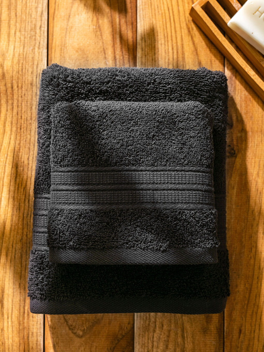 Siyah Düz Pamuklu Havlu Seti 2'li-2