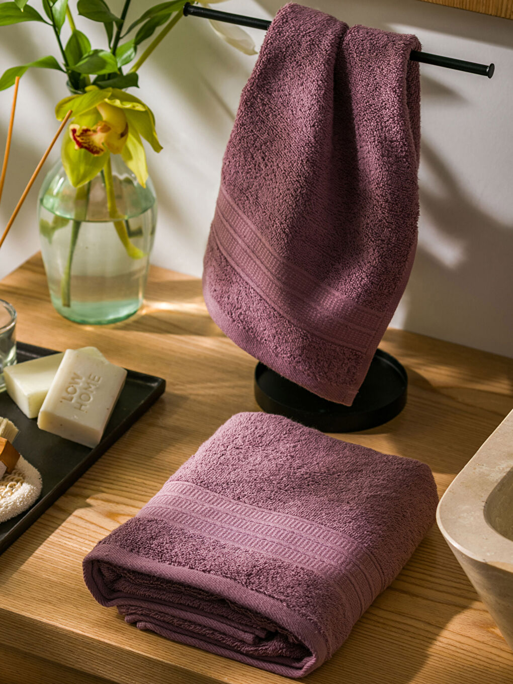 مجموعة فوط قطن سادة - مجموعتين