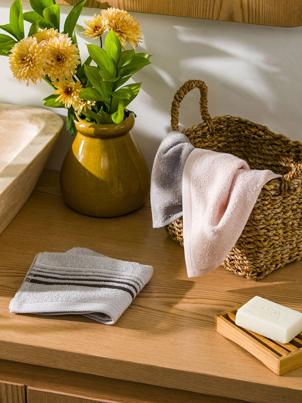 Gri Çizgili Pamuklu El Havlusu 3'lü 30x50 cm