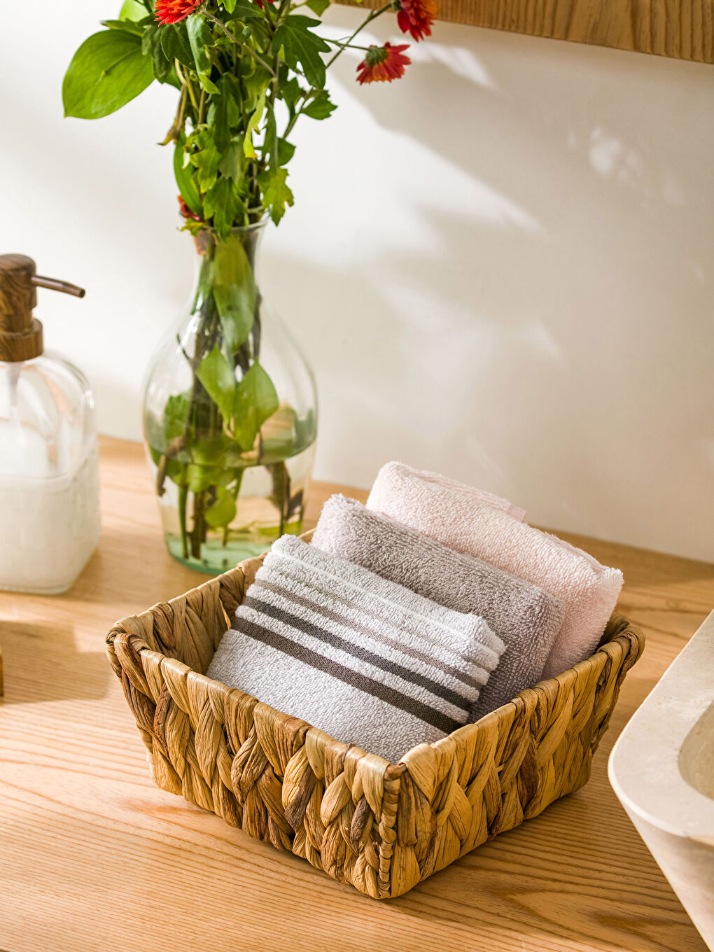 Gri Çizgili Pamuklu El Havlusu 3'lü 30x50 cm-1