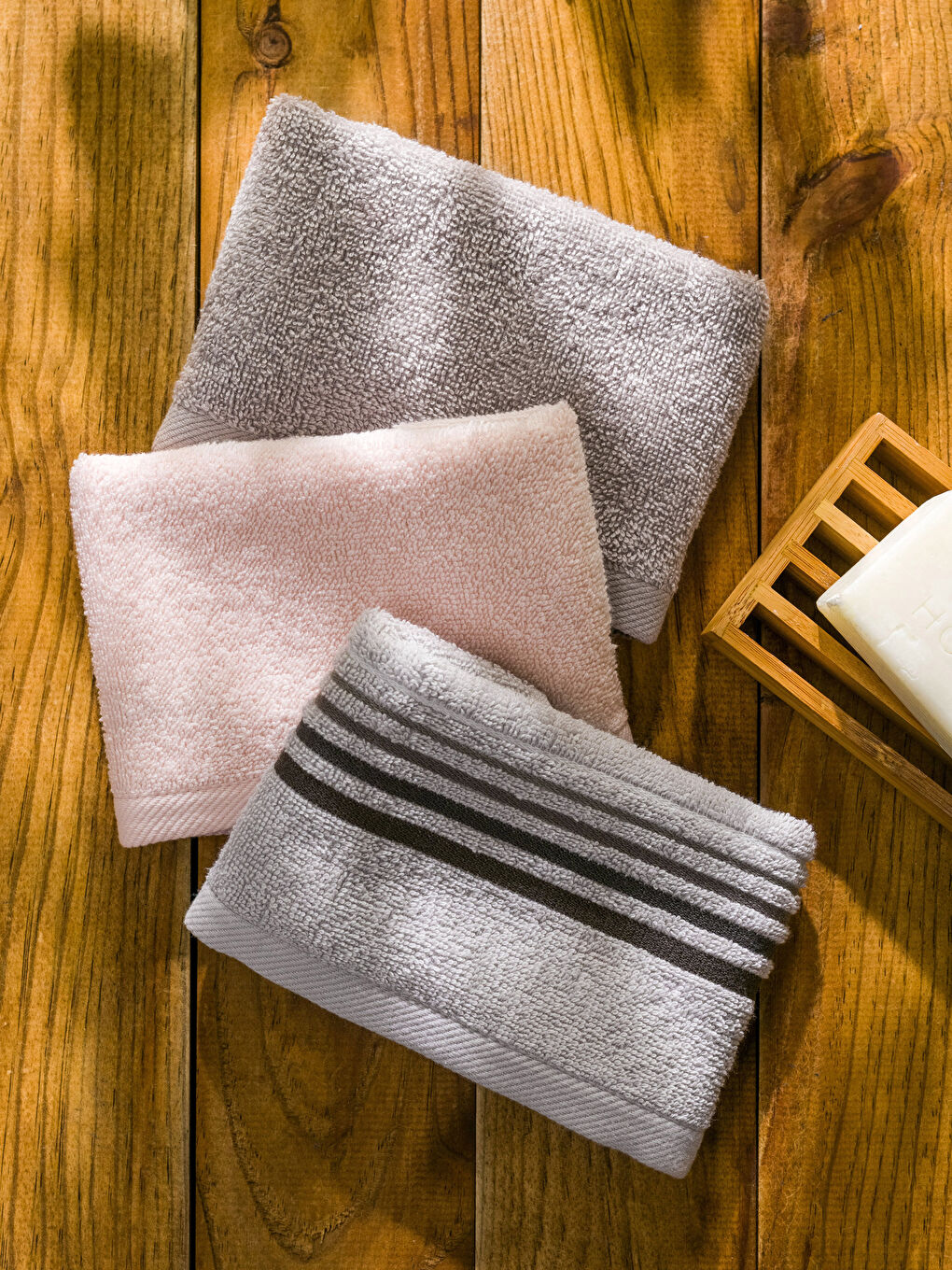 Gri Çizgili Pamuklu El Havlusu 3'lü 30x50 cm-2