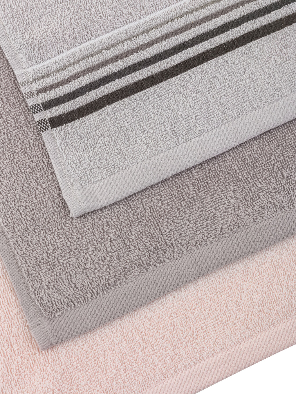 Gri Çizgili Pamuklu El Havlusu 3'lü 30x50 cm-3