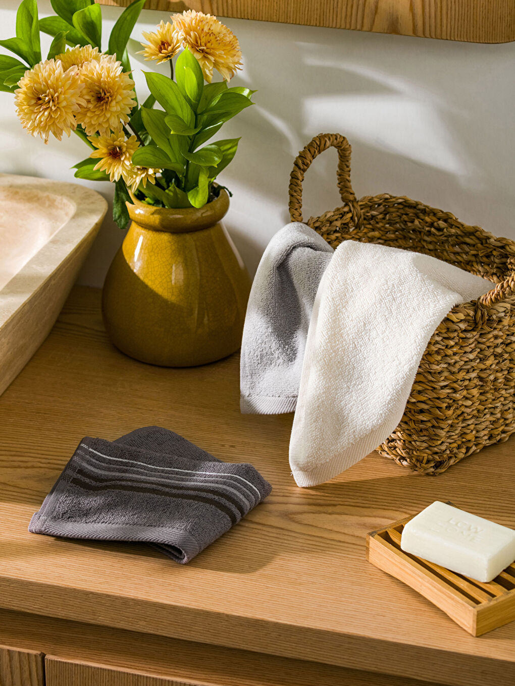 Serviette d'invité en coton rayée 3 pcs 30x50 cm