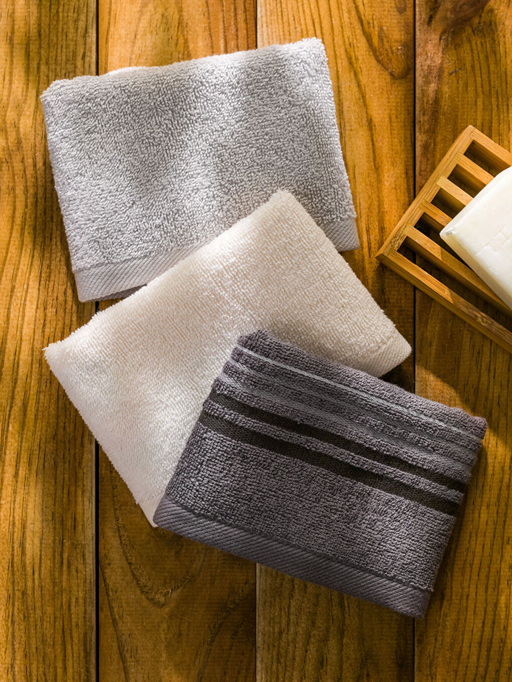 Serviette d'invité en coton rayée 3 pcs 30x50 cm-2