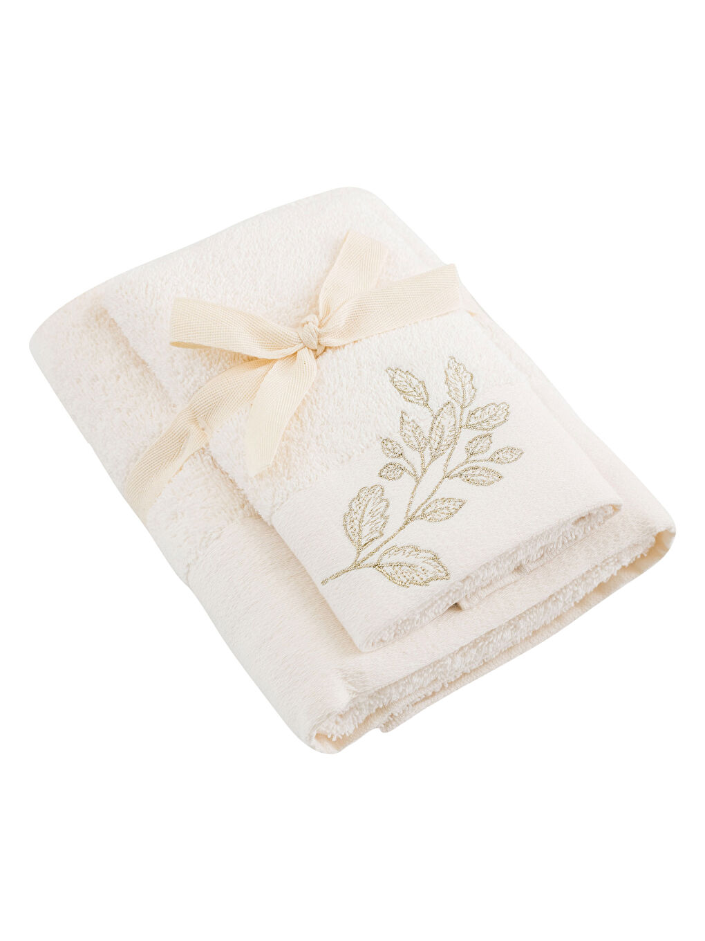Ekru Pamuklu Nakışlı Havlu Seti 2'li-4