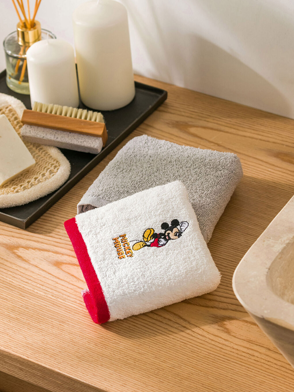 Gri Mickey Mouse Nakışlı El Havlusu 2'li 30x50 cm-1