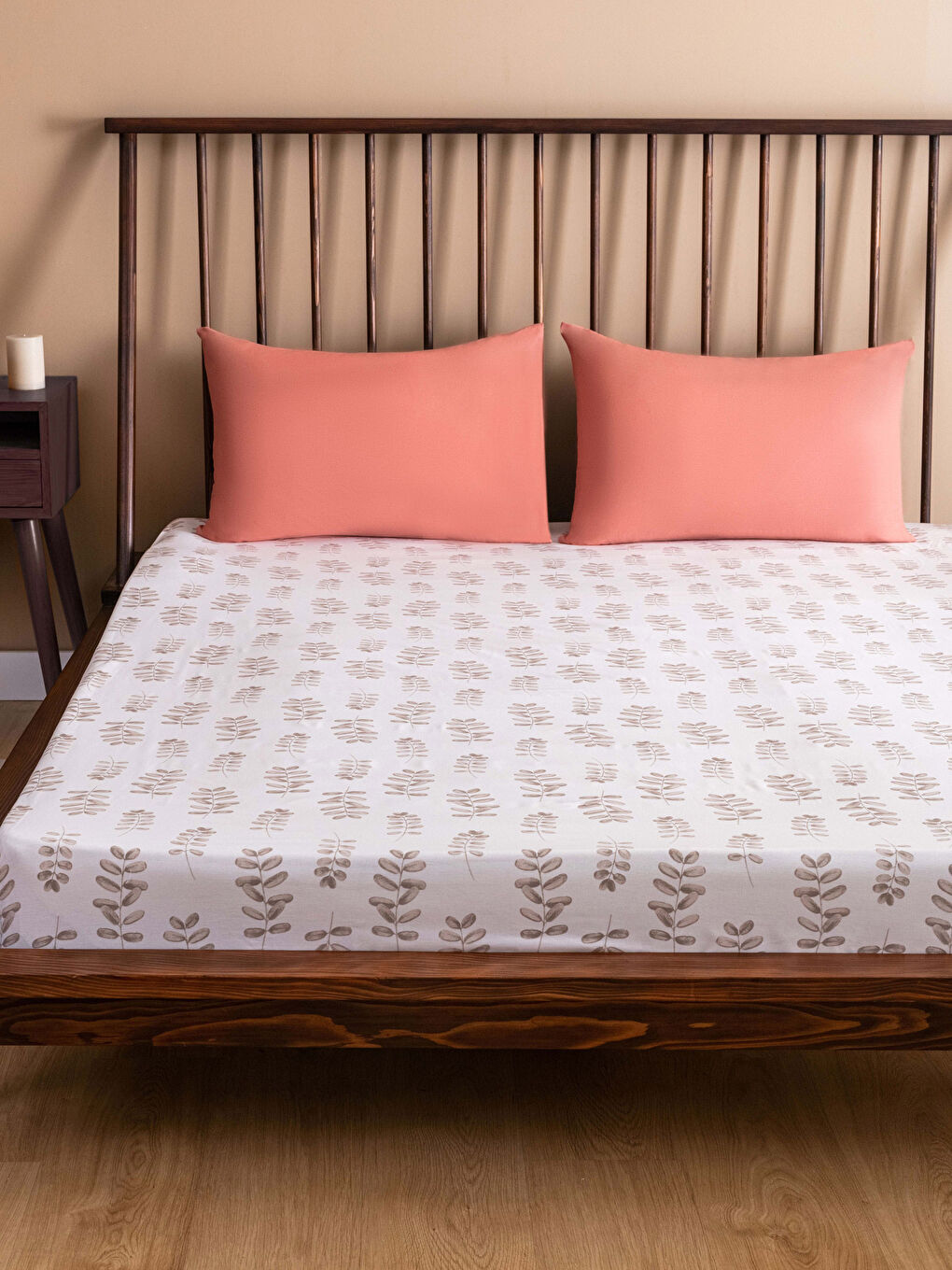 Bej Desenli Dokuma Çift Kişilik Lastikli Çarşaf 160x200x30