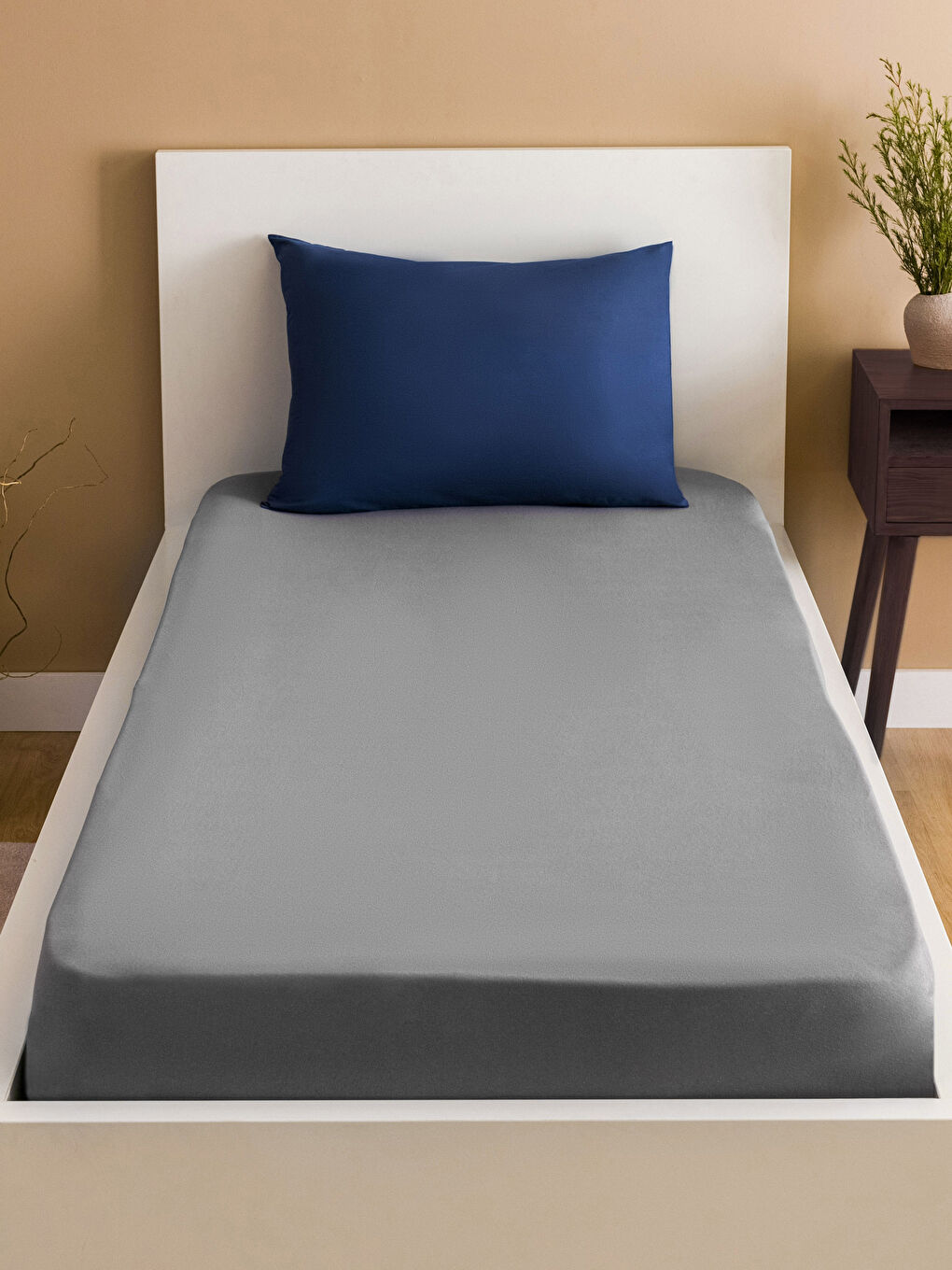 Gri Lastikli Örme Tek Kişilik Çarşaf 100x200x30 cm