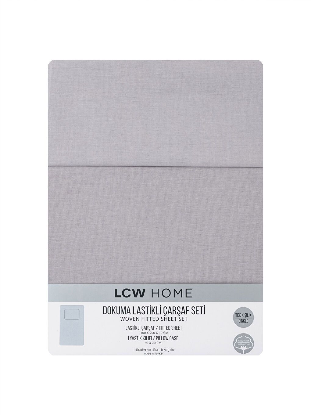 Gri Tek Kişilik Pamuklu Lastikli Çarşaf ve Yastık Kılıfı-5