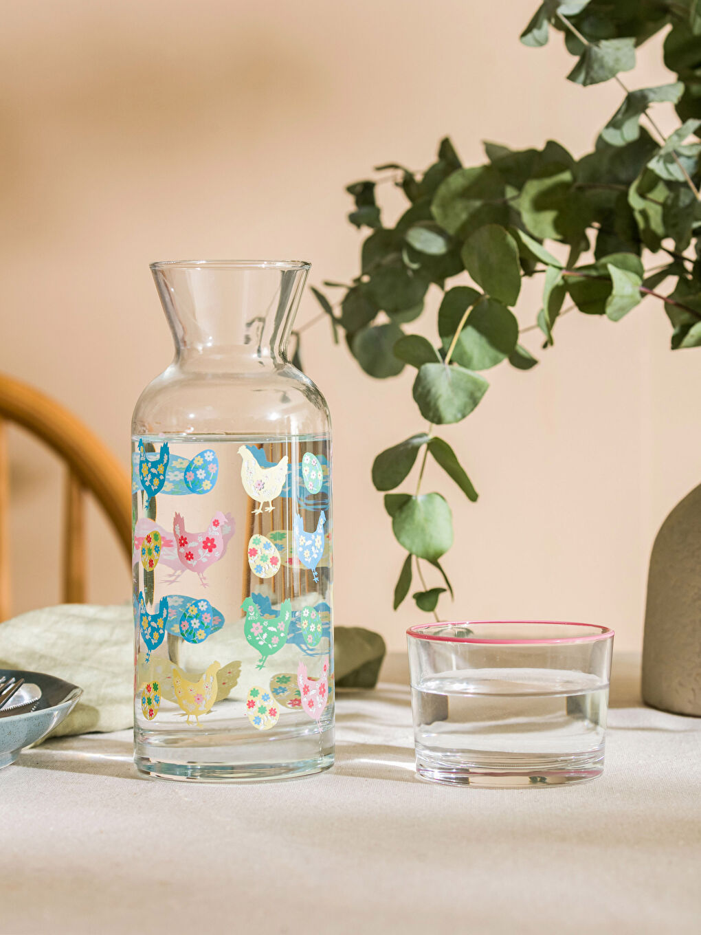 Carafă din Sticlă cu Capac din Sticlă Imprimat 700 Ml