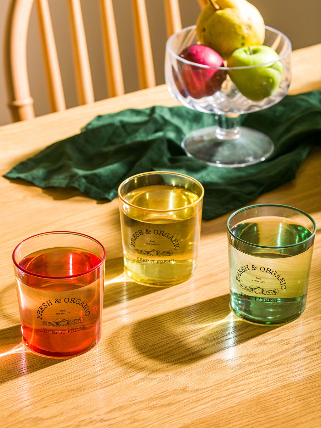 Karışık Yazı Baskılı Cam Bardak Seti 3'lü 380 ml