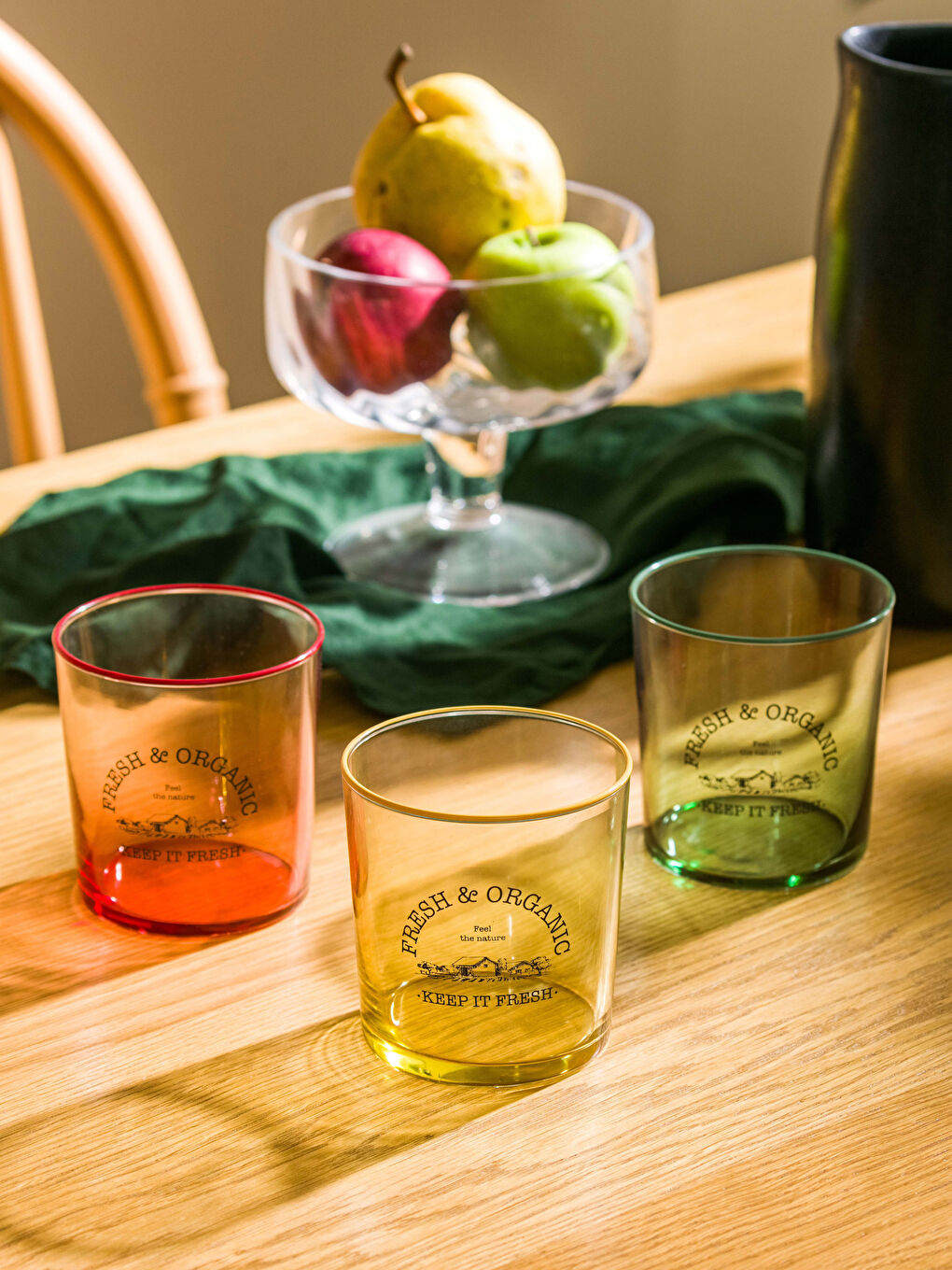 Karışık Yazı Baskılı Cam Bardak Seti 3'lü 380 ml-1