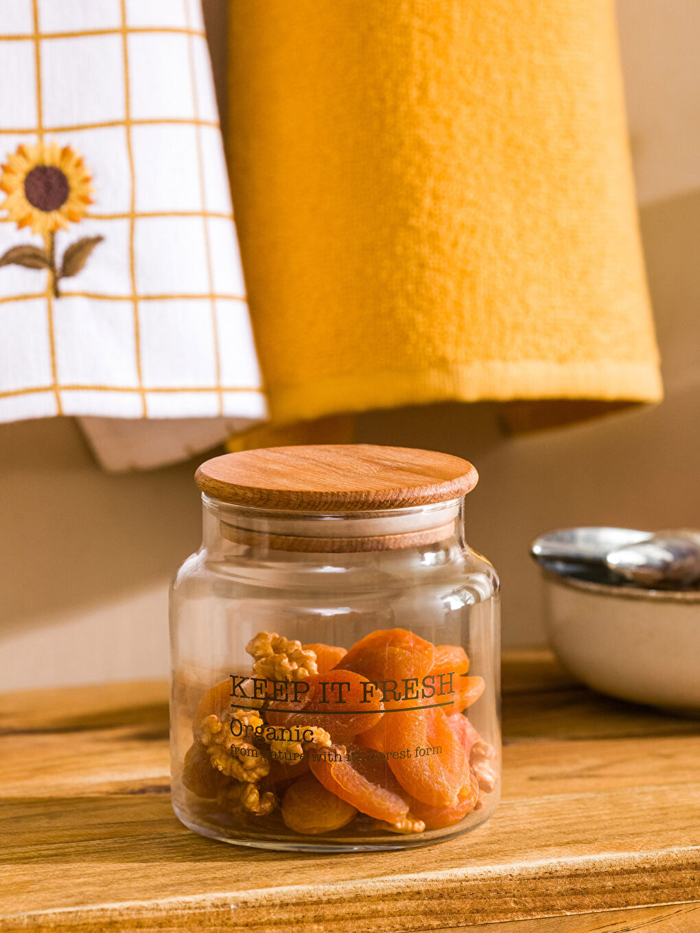 Borcan din Sticlă Imprimat cu Capac din Lemn 635 Ml