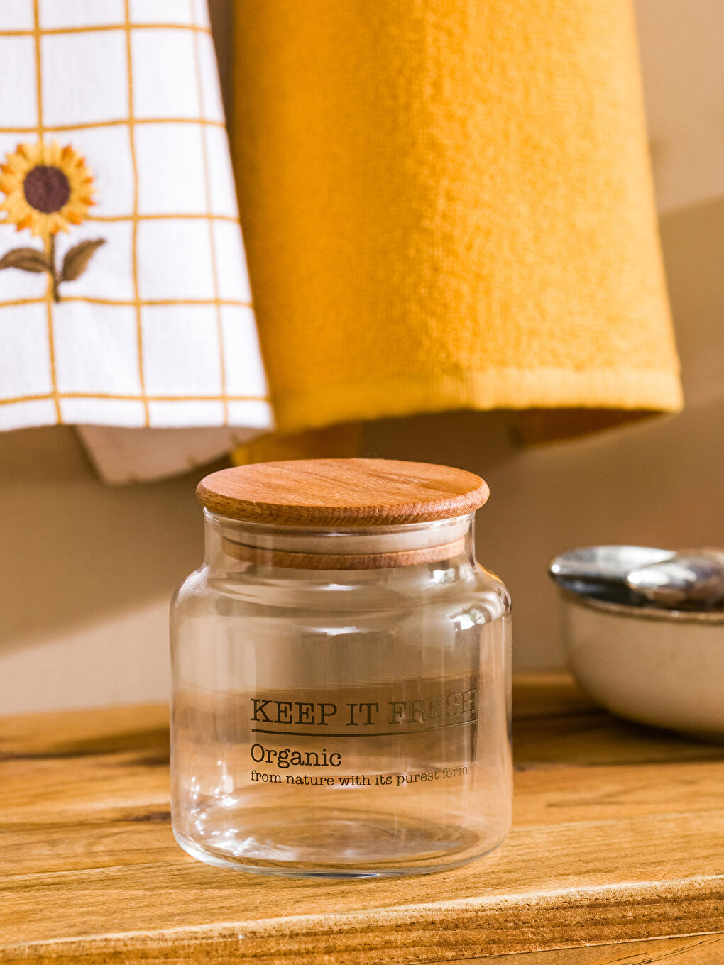 Borcan din Sticlă Imprimat cu Capac din Lemn 635 Ml-1