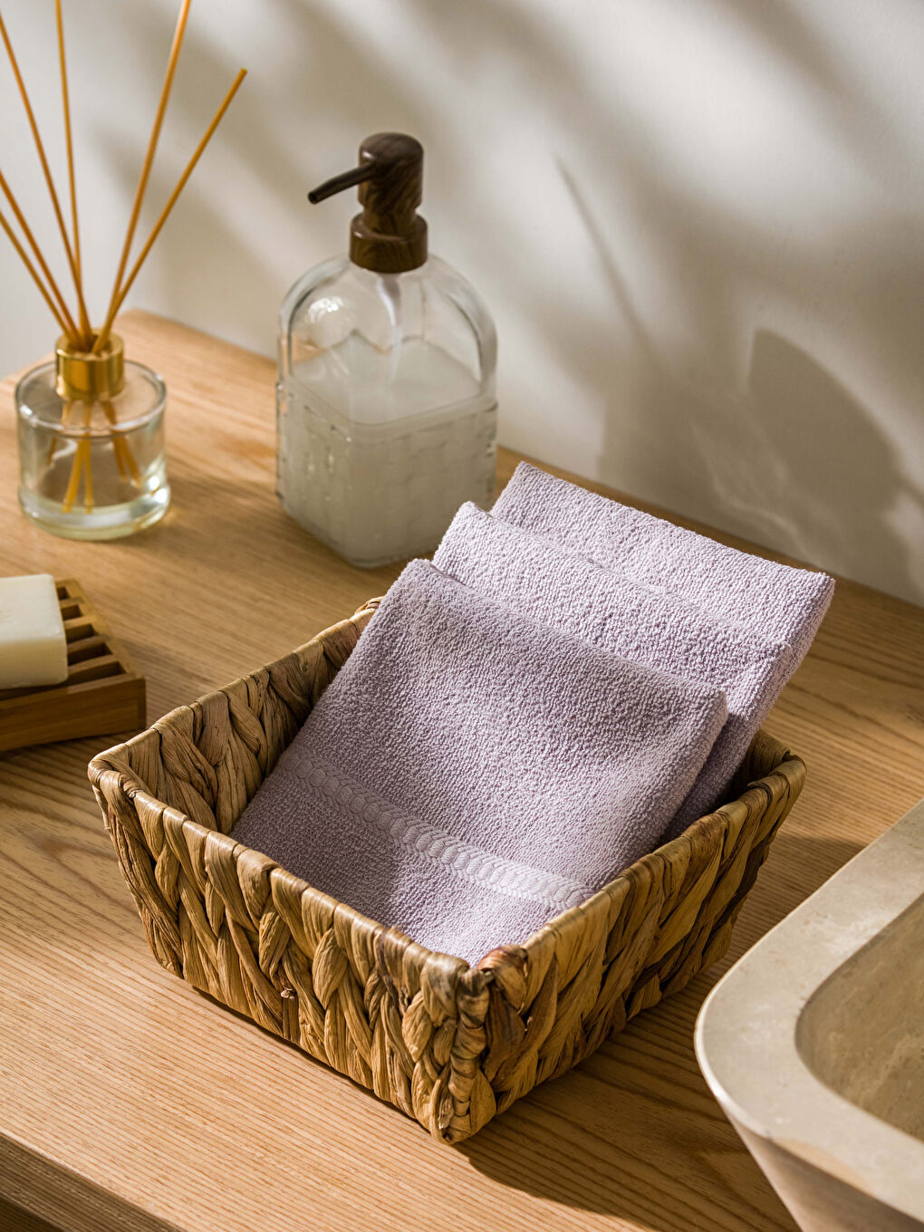 Mor Düz Pamuklu El Havlusu 3'lü 30x30 cm-1