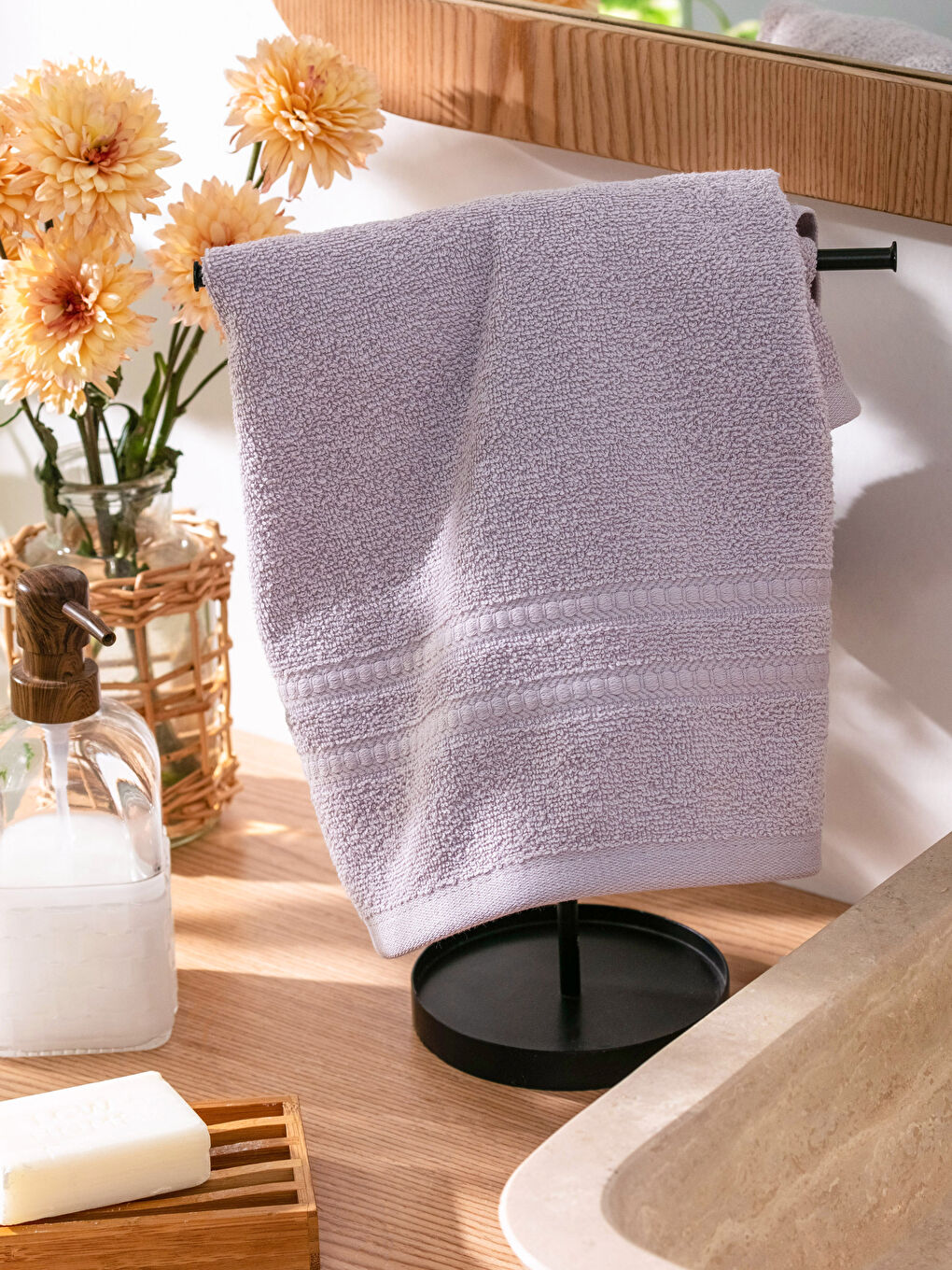 Mor Düz Pamuklu Yüz Havlusu 50x90 cm