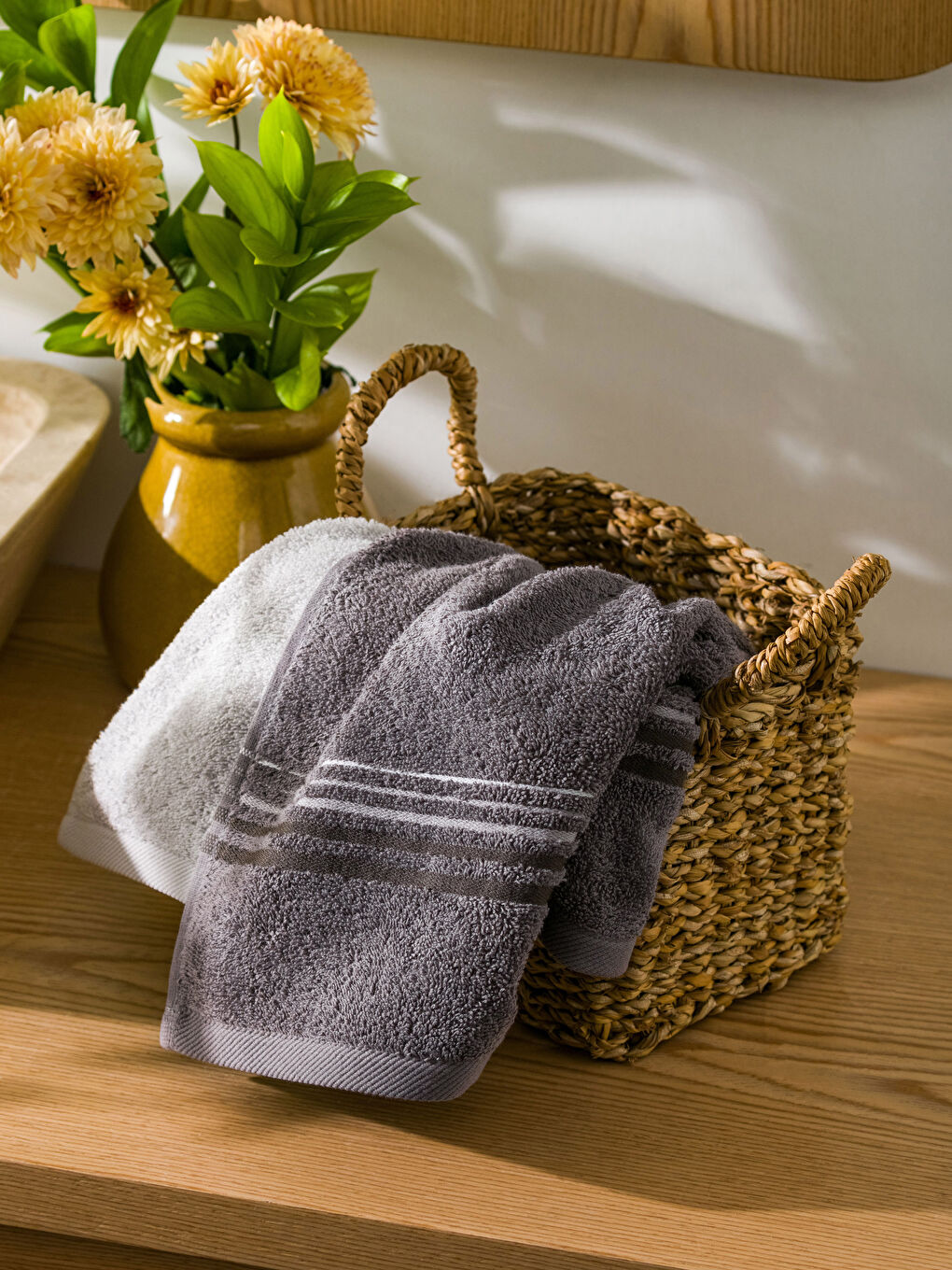 Lot de 2 Serviettes de Toilette en Coton Rayé 50x70 cm-1