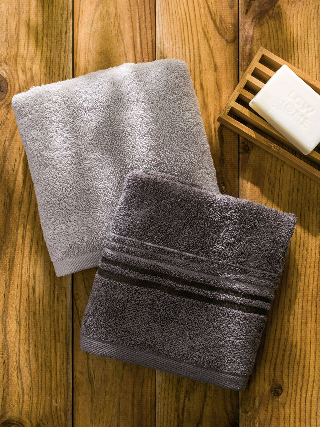 Lot de 2 Serviettes de Toilette en Coton Rayé 50x70 cm-2