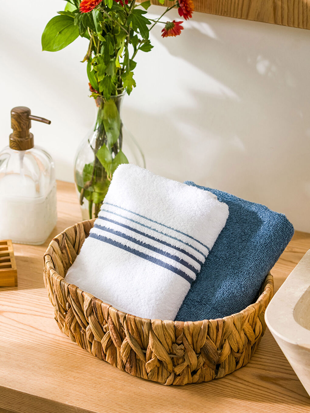 Prosop de mână vărgat din bumbac 2 bucăți 50x70 cm-1