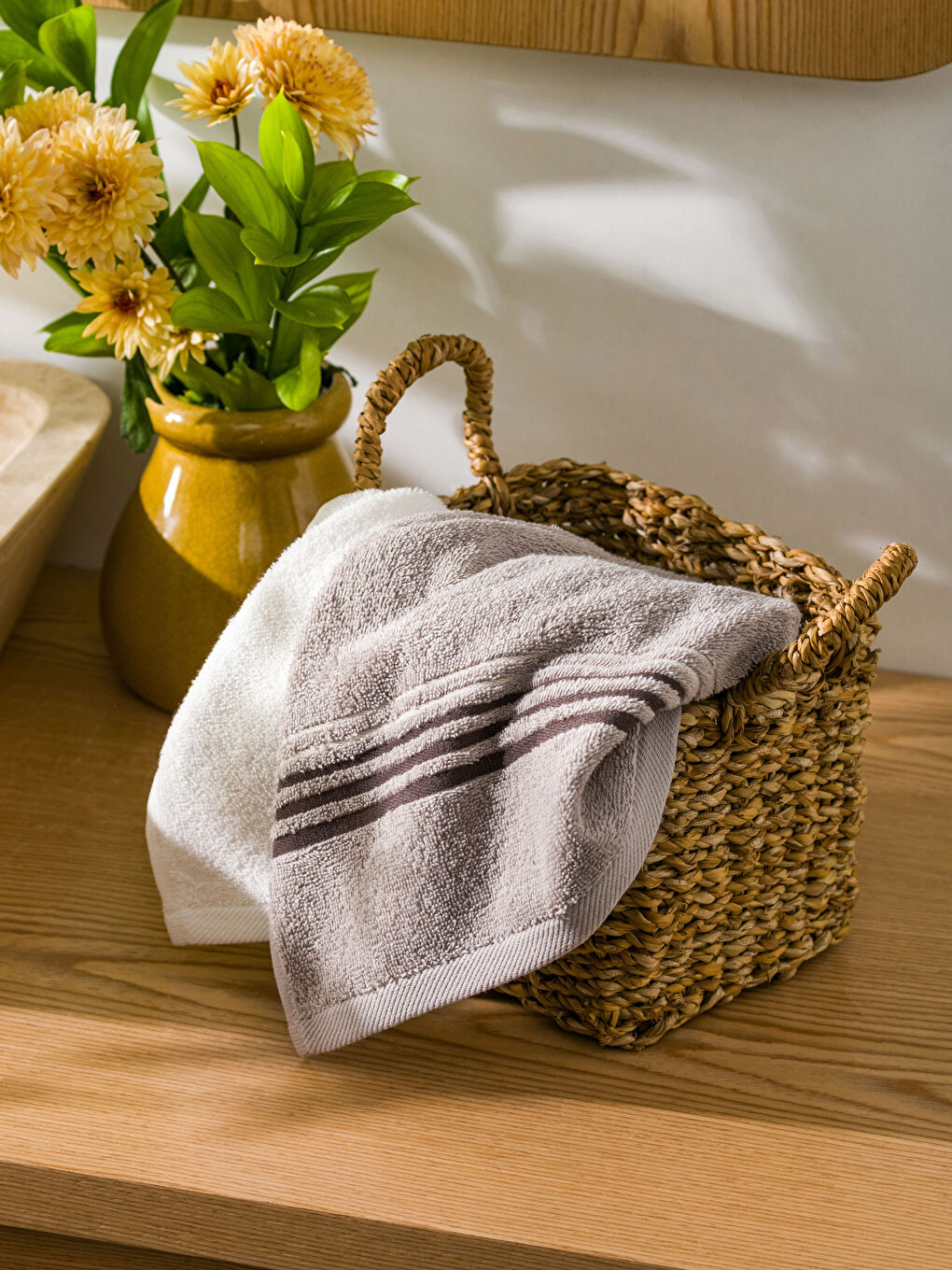 Lot de 2 Serviettes de Toilette en Coton Rayé 50x70 cm