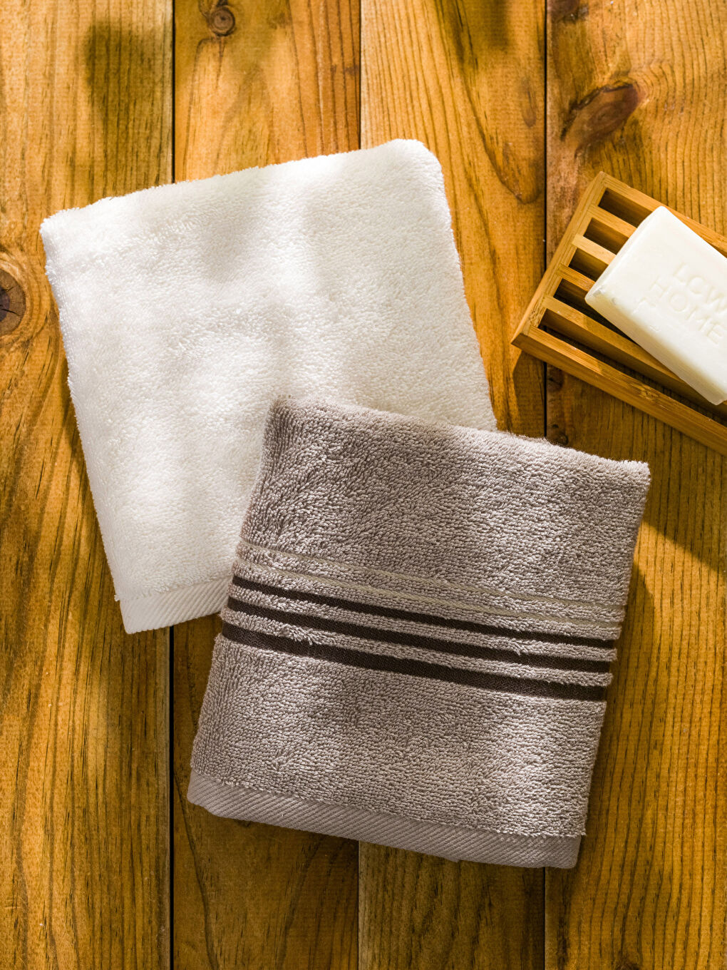 Lot de 2 Serviettes de Toilette en Coton Rayé 50x70 cm-2