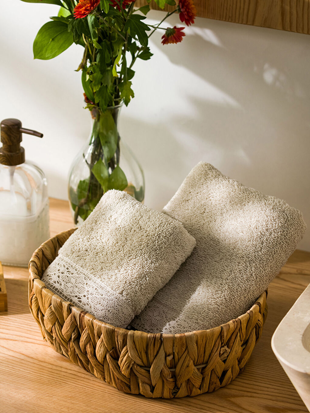 Lace Detailed Cotton Towel Set of 2 -S3FV58Z8-HZK