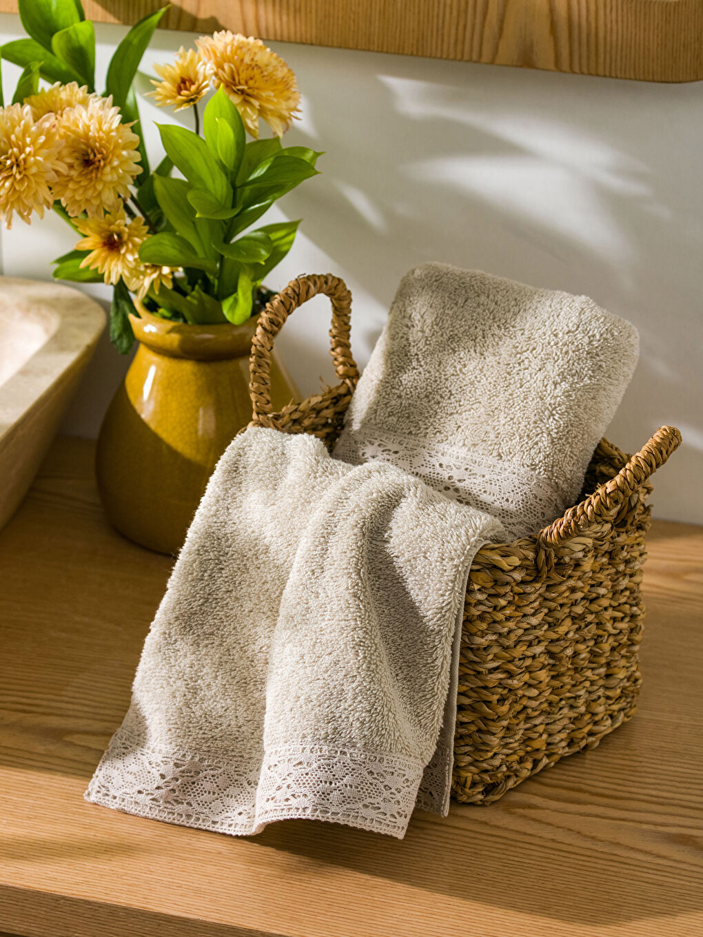 Lace Detailed Cotton Towel Set of 2 -S3FV58Z8-HZK