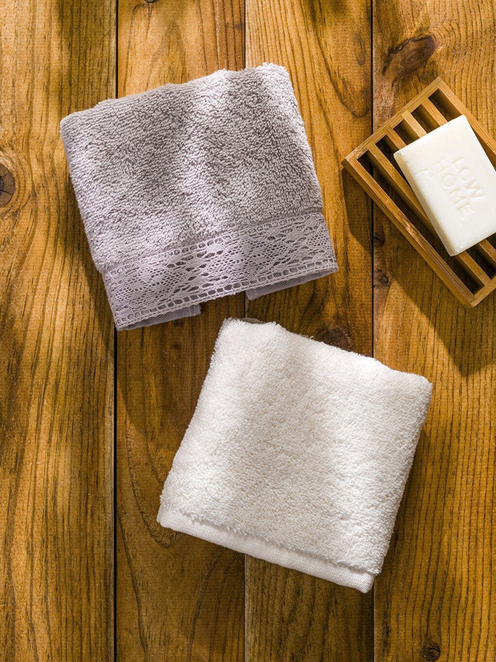 Pembe Dantel Detaylı Pamuklu El Havlusu 2'li 30x50 cm-2