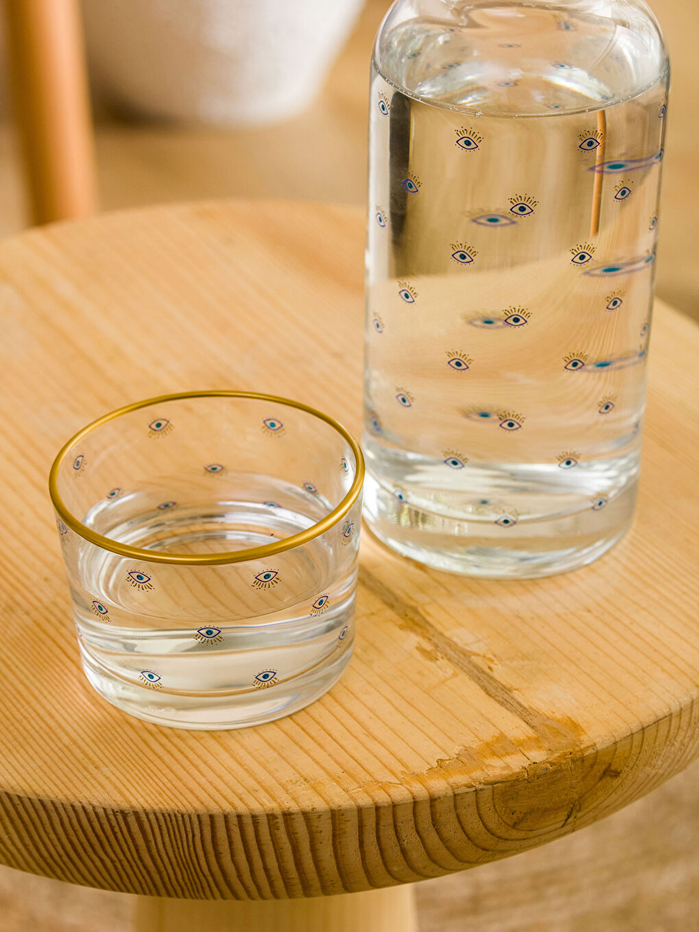 Mavi Baskılı Bardak Kapaklı Cam Sürahi 700 ml-2